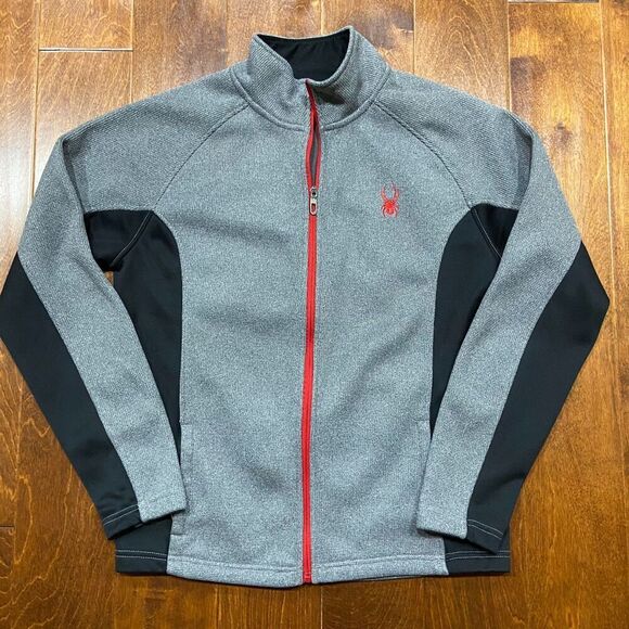 Spyder Athletic Fit Full Zip Ski Snow Sweatshirt Grey Black Red Mens Size Medium - Picture 3 of 10